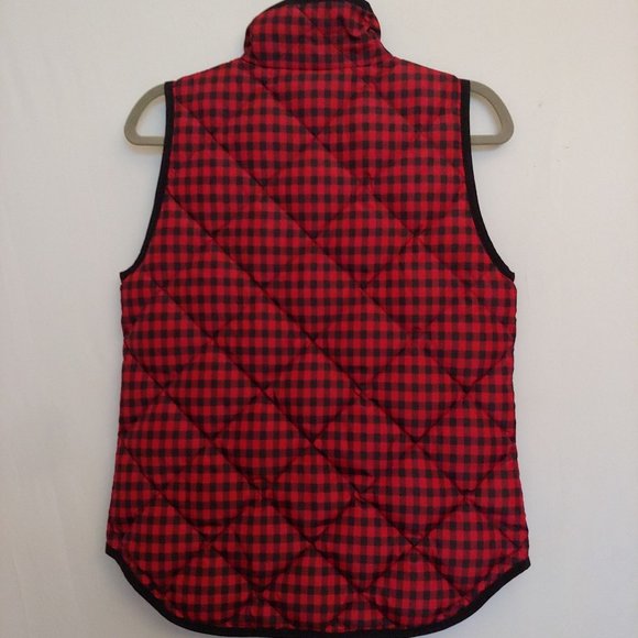 J. Crew Black/Red Excursion Plaid Down Filled Quilted Puffer Vest XS - Picture 6 of 9